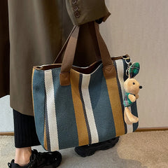 Stripe Canvas Commuter Tote Shoulder Crossbody - Vintage Style