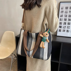 Stripe Canvas Commuter Tote Shoulder Crossbody - Vintage Style