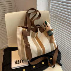 Stripe Canvas Commuter Tote Shoulder Crossbody - Vintage Style
