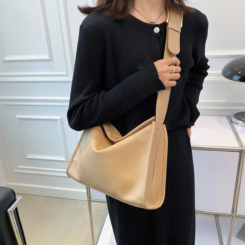 High Capacity PU Leather Shoulder Bags for Women Solid Female Crossbody Bag Hand