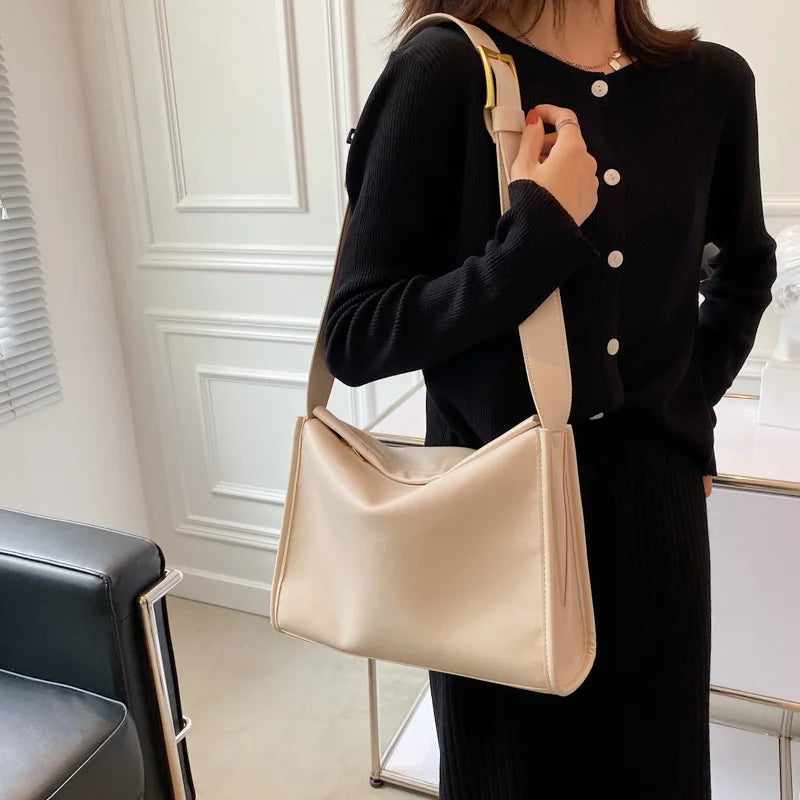 High Capacity PU Leather Shoulder Bags for Women Solid Female Crossbody Bag Hand