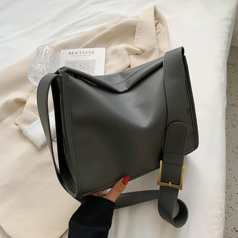 High Capacity PU Leather Shoulder Bags for Women Solid Female Crossbody Bag Hand