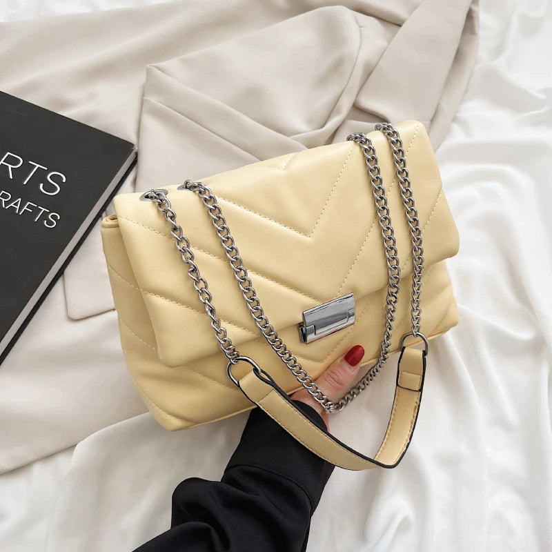Vintage Chain Crossbody Bags - High Capacity PU Leather Women Shoulder Handbags