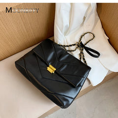 Vintage Chain Crossbody Bags - High Capacity PU Leather Women Shoulder Handbags