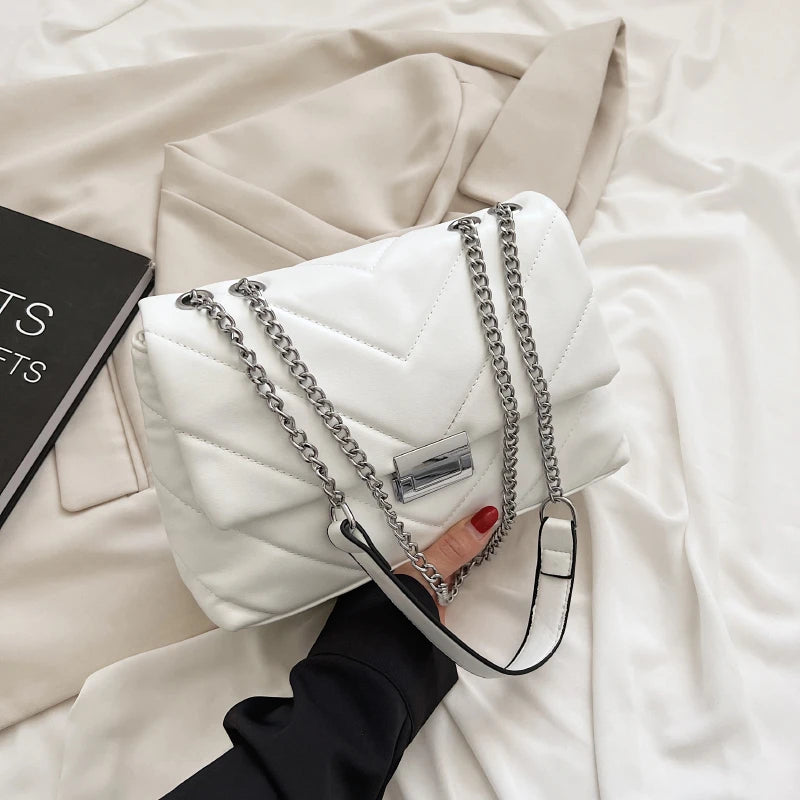 Vintage Chain Crossbody Bags - High Capacity PU Leather Women Shoulder Handbags