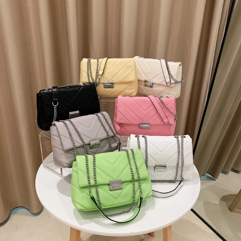 High Capacity PU Leather Women Shoulder Crossbody Bags Chain Vintage Handbags
