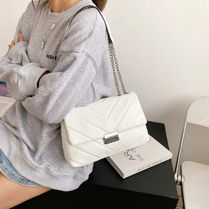 High Capacity PU Leather Women Shoulder Crossbody Bags Chain Vintage Handbags