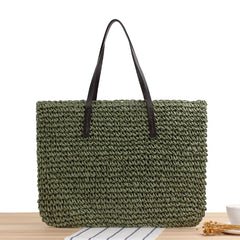 Large Rattan Straw Bag for Women Summer Travel Beach Handbag