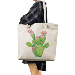 Floral Cactus Tote Bag for Women Outdoor Travel Beach Handbag