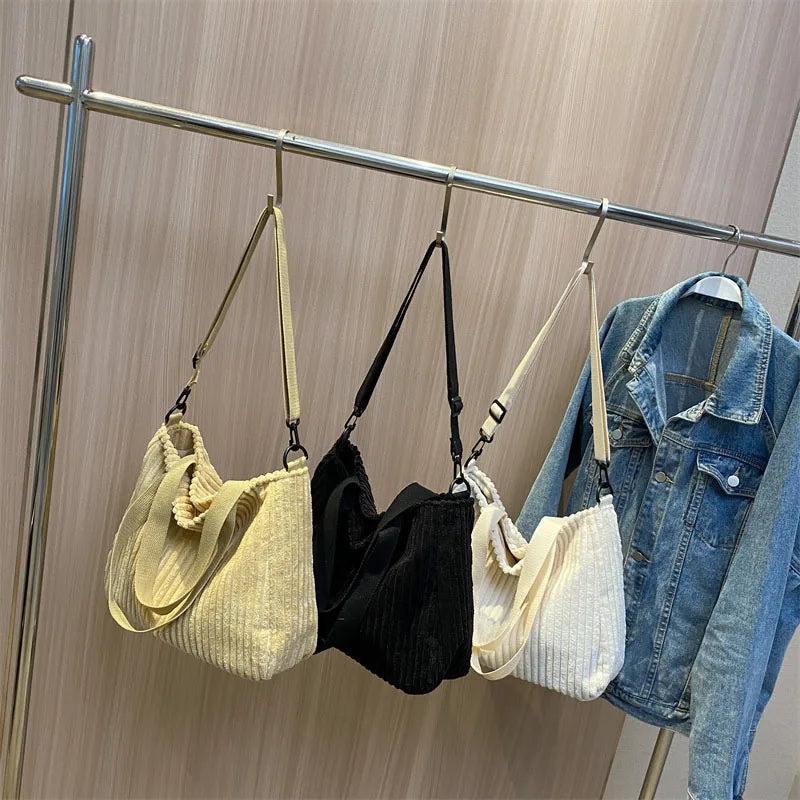 Soft Corduroy Shoulder Crossbody Bag for Women Large Tote Handbag