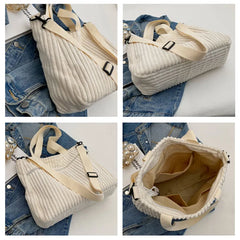 Soft Corduroy Shoulder Crossbody Bag for Women Large Tote Handbag
