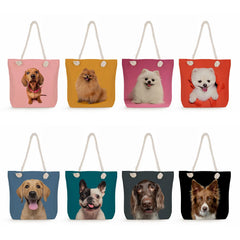 Thick Rope Dog Print Handbag High Capacity Tote Bag Traveling Shoulder Bag