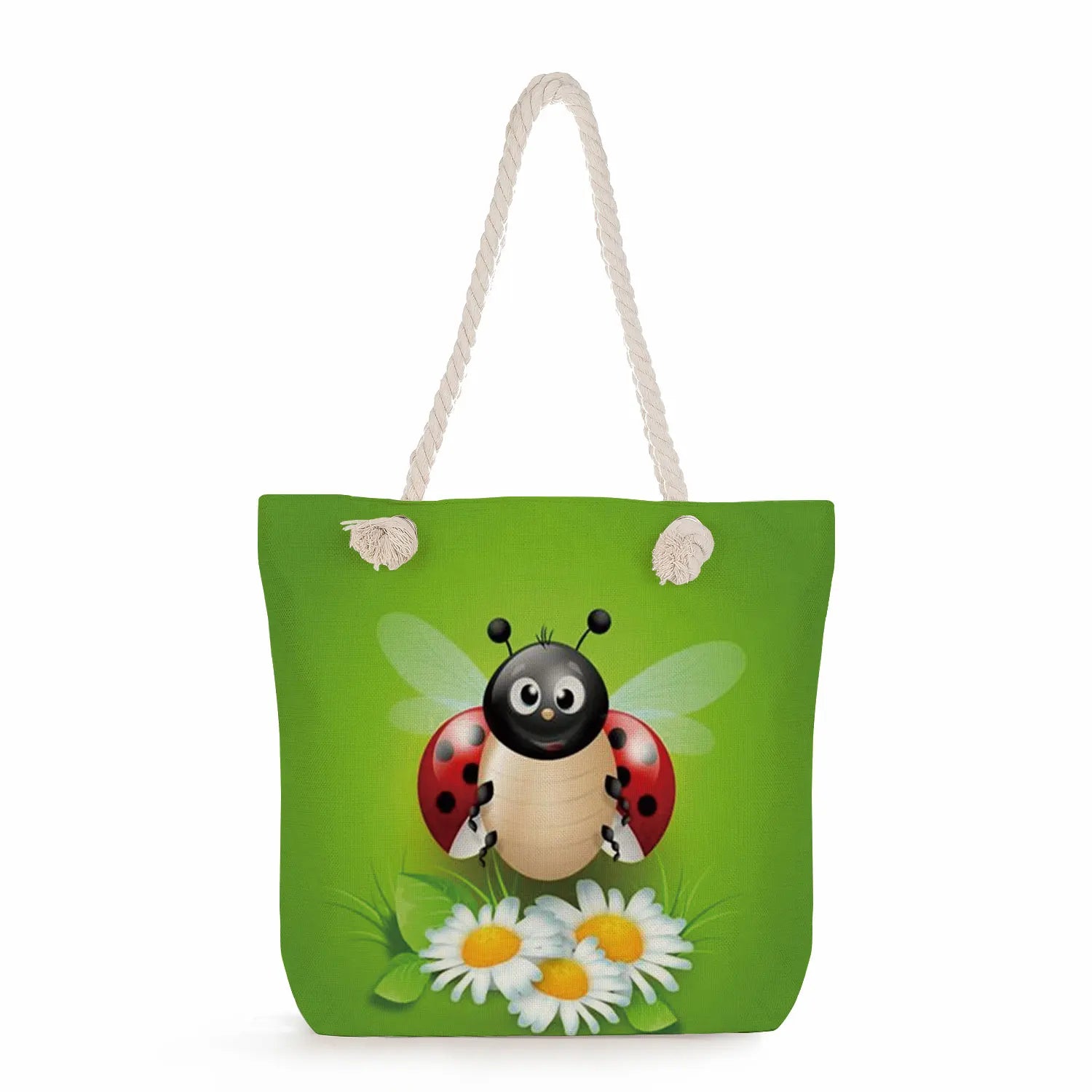Thick Rope Shoulder Bag Summer Beach Tote Eco Reusable Ladybug Handbag