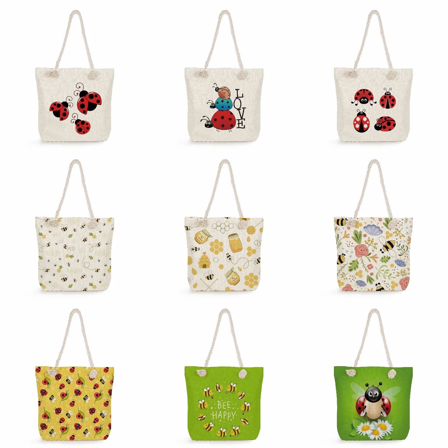 Thick Rope Shoulder Bag Summer Beach Tote Eco Reusable Ladybug Handbag
