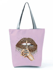 Leopard Shoulder Bag Folding Beach Tote Portable Reusable Shopping Bag
