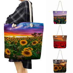 Sunflower Print Handbag High Capacity Travel Beach Tote Bag for Women