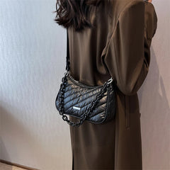 High Capacity Winter Chain PU leather Padded Down Cotton Handbags