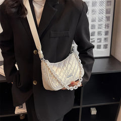 High Capacity Winter Chain PU leather Padded Down Cotton Handbags