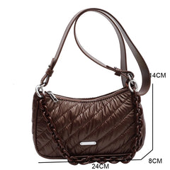 High Capacity Winter Chain PU leather Padded Down Cotton Handbags