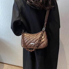 High Capacity Winter Chain PU leather Padded Down Cotton Handbags