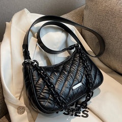 High Capacity Winter Chain PU leather Padded Down Cotton Handbags