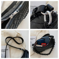 High Capacity Winter Chain PU leather Padded Down Cotton Handbags