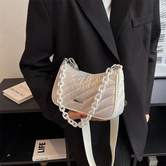 High Capacity Winter Chain PU leather Padded Down Cotton Handbags