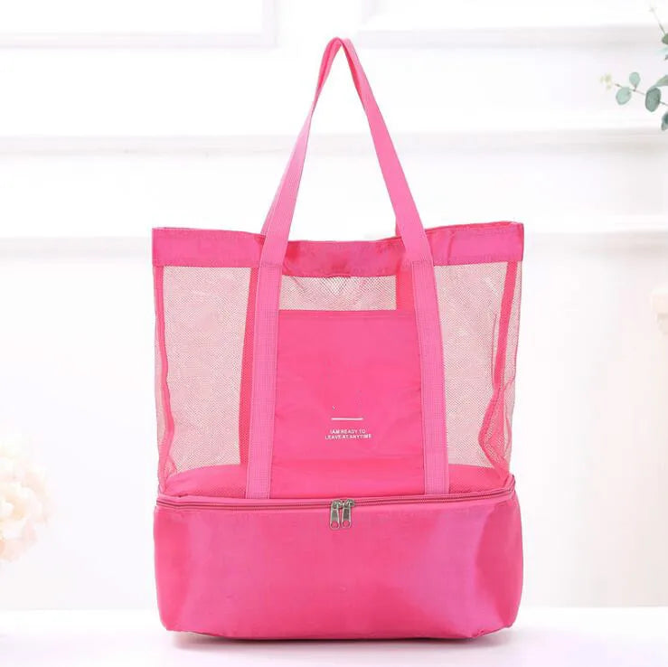 Women Mesh Transparent Bag Double-layer Heat Preservation Picnic Beach Tote