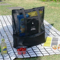 Women Mesh Transparent Bag Double-layer Heat Preservation Picnic Beach Tote