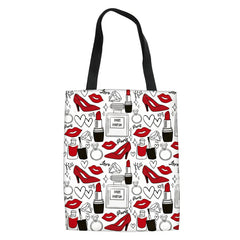 High Heel Lipstick Pattern Women Handbags Folding Fabric Shoulder Tote Bag