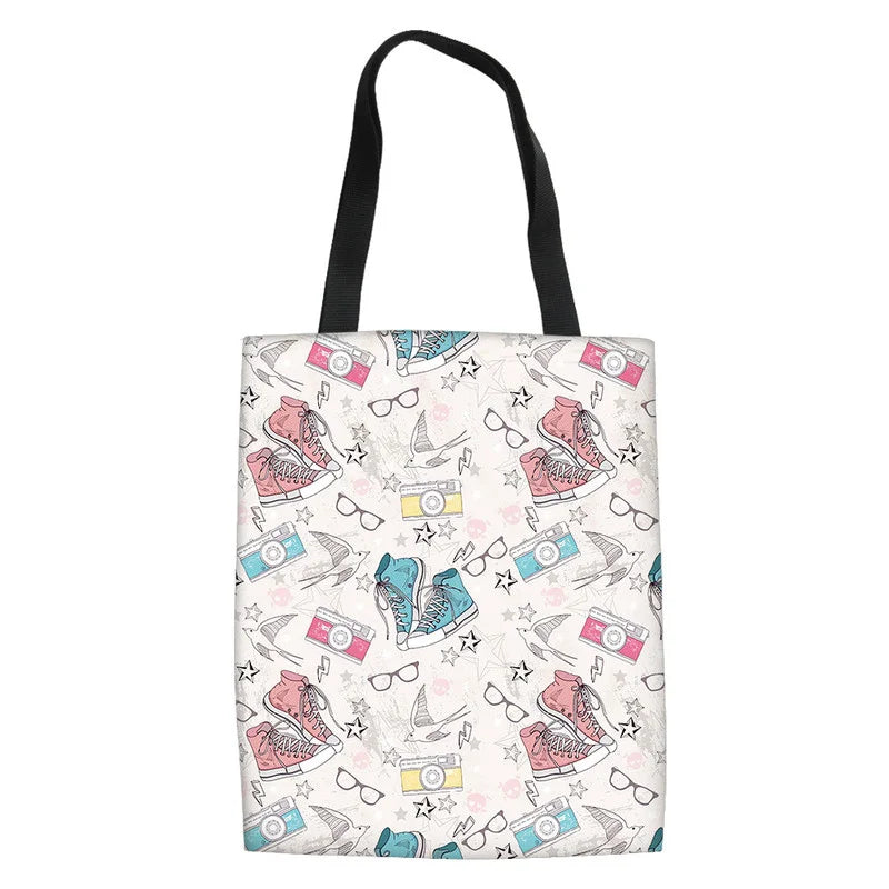 High Heel Lipstick Pattern Women Handbags Folding Fabric Shoulder Tote Bag