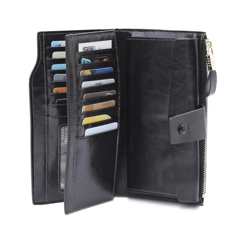 Leather RFID Long Wallet Women Hasp Zipper Clutch Purse