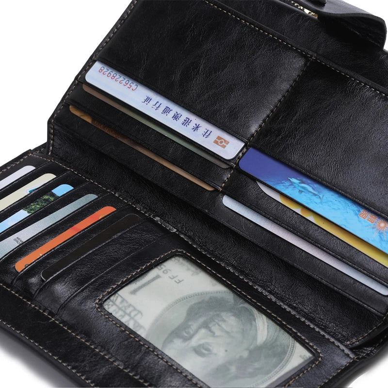 Leather RFID Long Wallet Women Hasp Zipper Clutch Purse