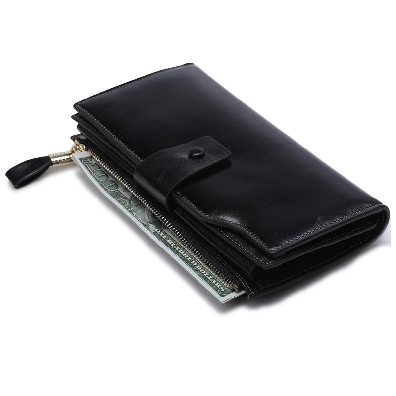Leather RFID Long Wallet Women Hasp Zipper Clutch Purse