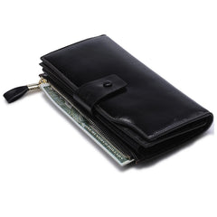 Leather RFID Long Wallet Women Hasp Zipper Clutch Purse