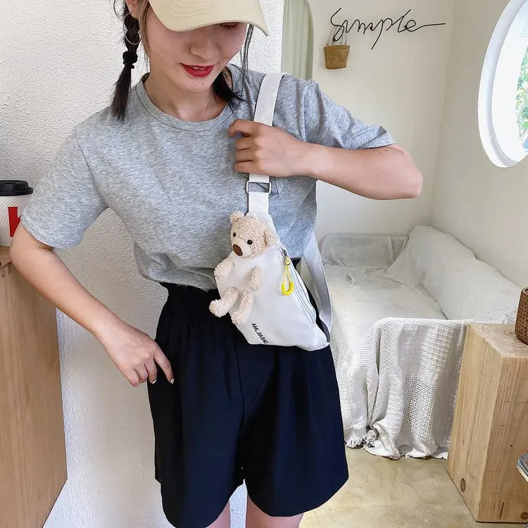 Canvas Belt Bags Crossbody Chest Bag Bear Women's Waist Bag Female Fanny Pack