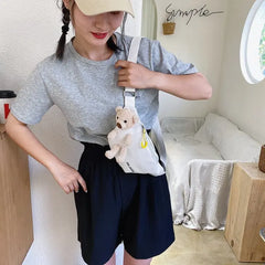 Canvas Belt Bags Crossbody Chest Bag Bear Women's Waist Bag Female Fanny Pack