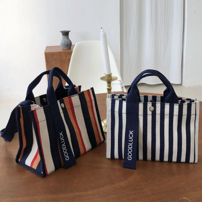 Canvas Stripe Women Handbag Small Bag Single Shoulder Canvas Bag