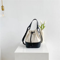 Korean Style Canvas Bucket Bag with Tassel - Crossbody Shoulder Handbag