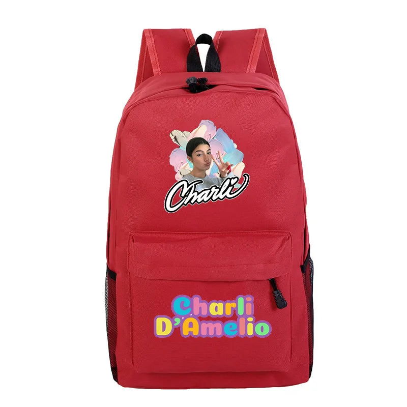 Charli Damelio Canvas Backpack Children Bookbag Teen Girls School Bag