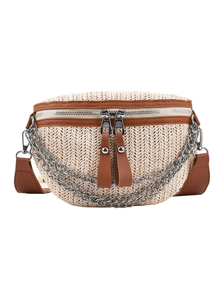 Straw Women Shoulder Crossbody Waist Bag Female Belt Bags