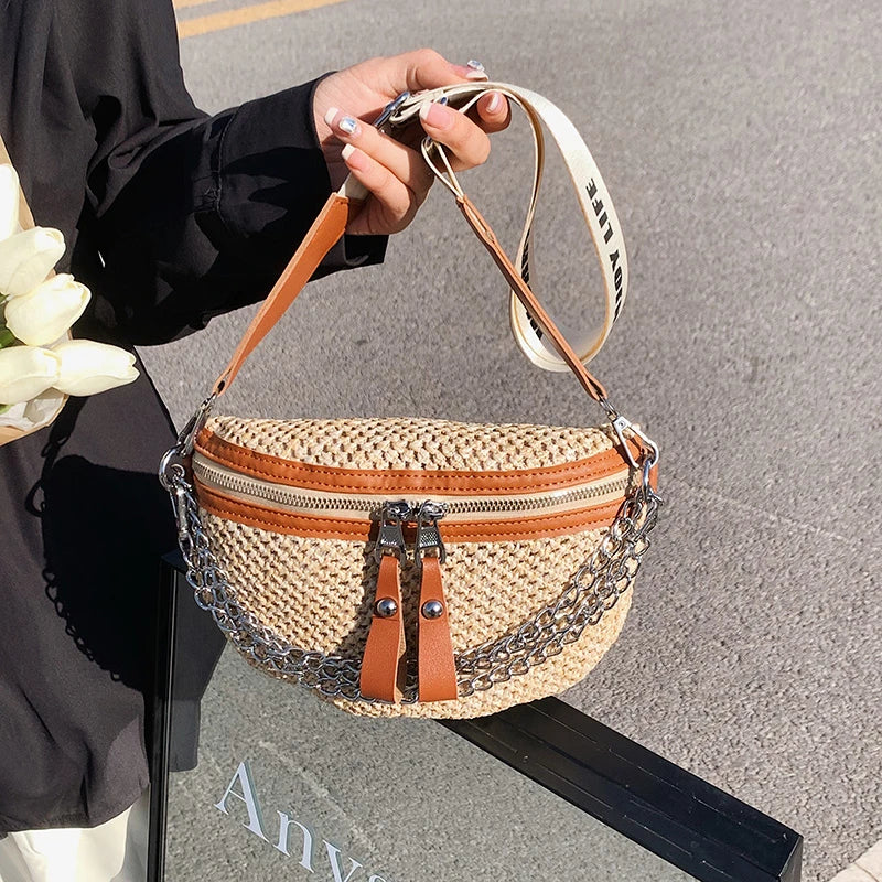 Straw Women Shoulder Crossbody Waist Bag Female Belt Bags