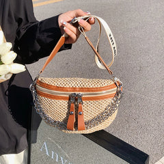 Straw Women Shoulder Crossbody Waist Bag Female Belt Bags