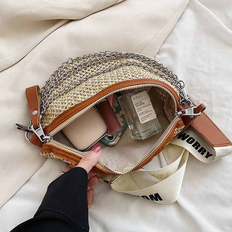 Straw Women Shoulder Crossbody Waist Bag Female Belt Bags