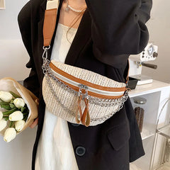 Straw Women Shoulder Crossbody Waist Bag Female Belt Bags