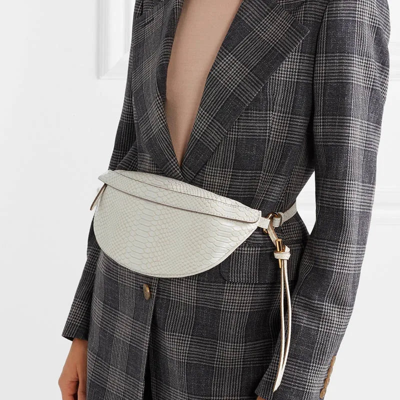 High Chest Bag Women Leather Serpentine Waist Bag Retro Snak skin Shouder Bag