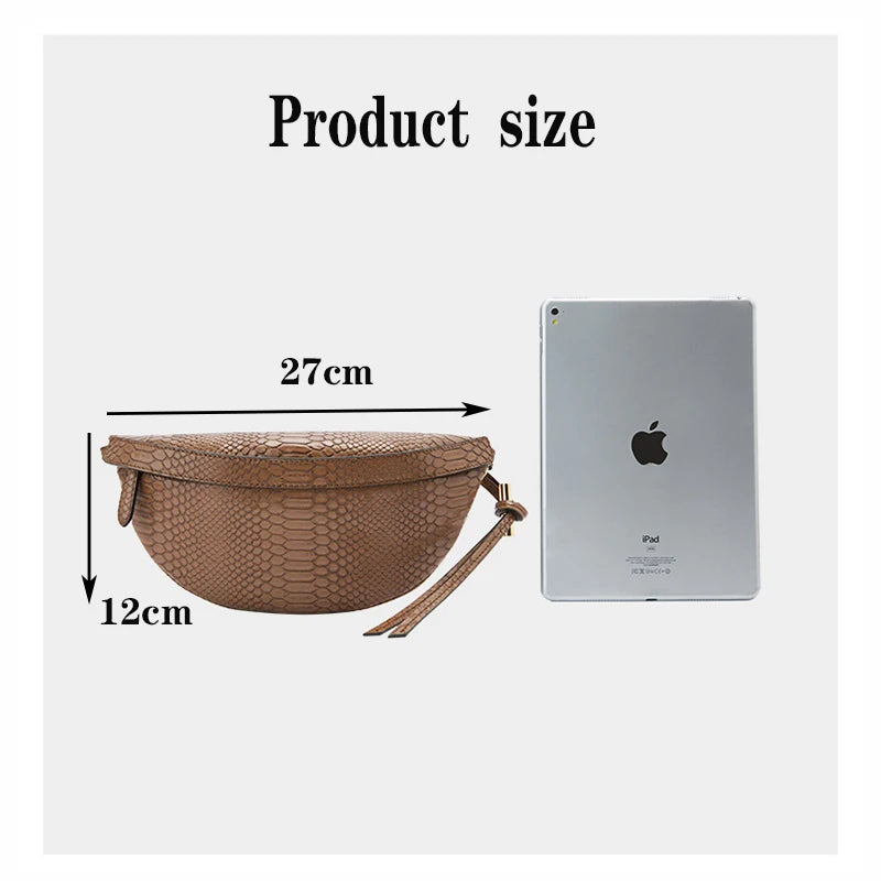 High Chest Bag Women Leather Serpentine Waist Bag Retro Snak skin Shouder Bag
