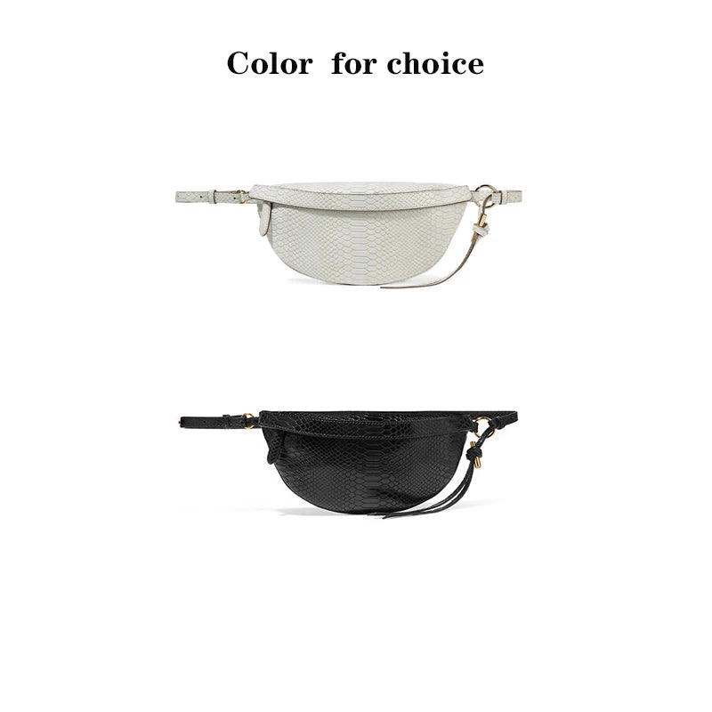 High Chest Bag Women Leather Serpentine Waist Bag Retro Snak skin Shouder Bag