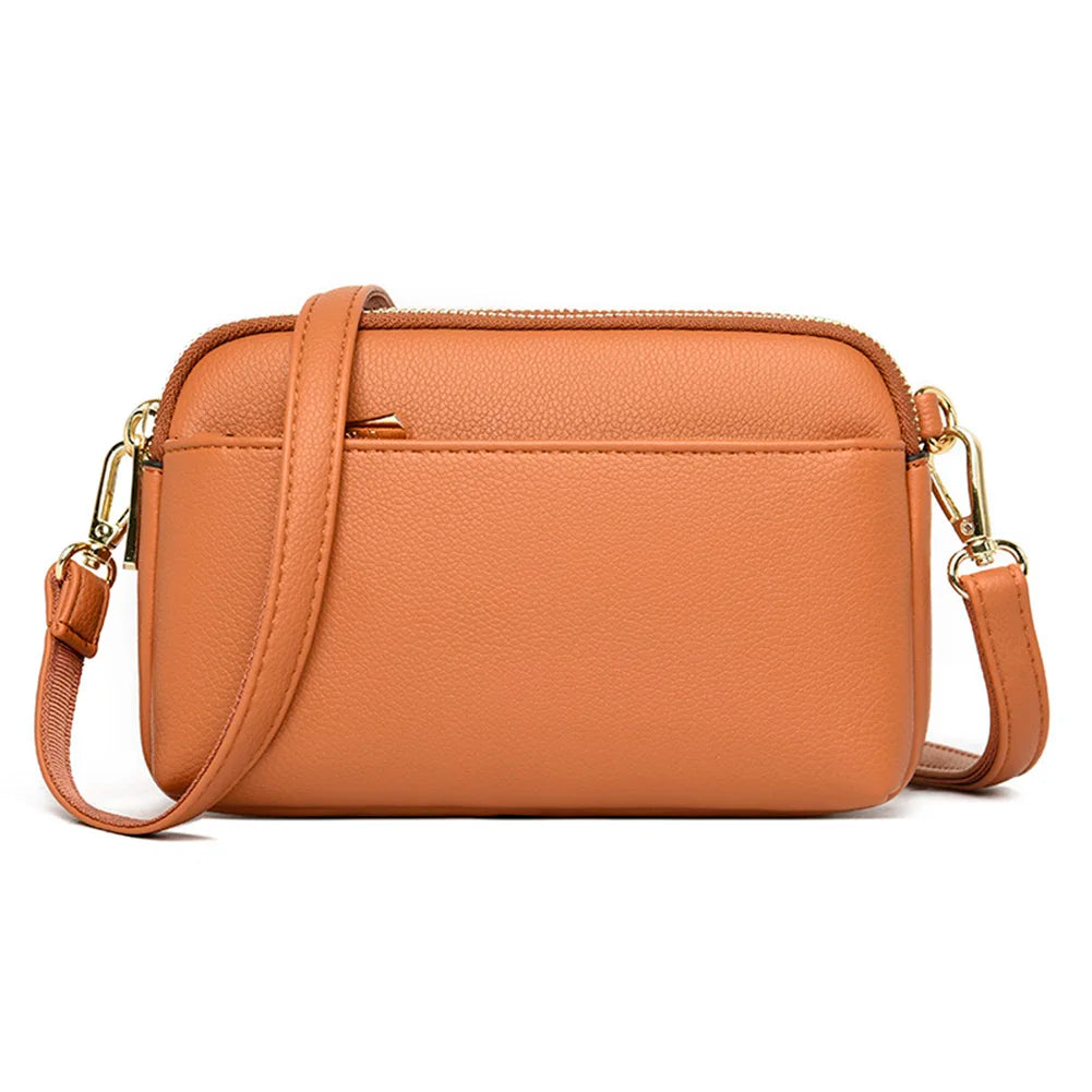 Women's Soft Leather Shoulder Bag Multi-Layer Crossbody Handbag