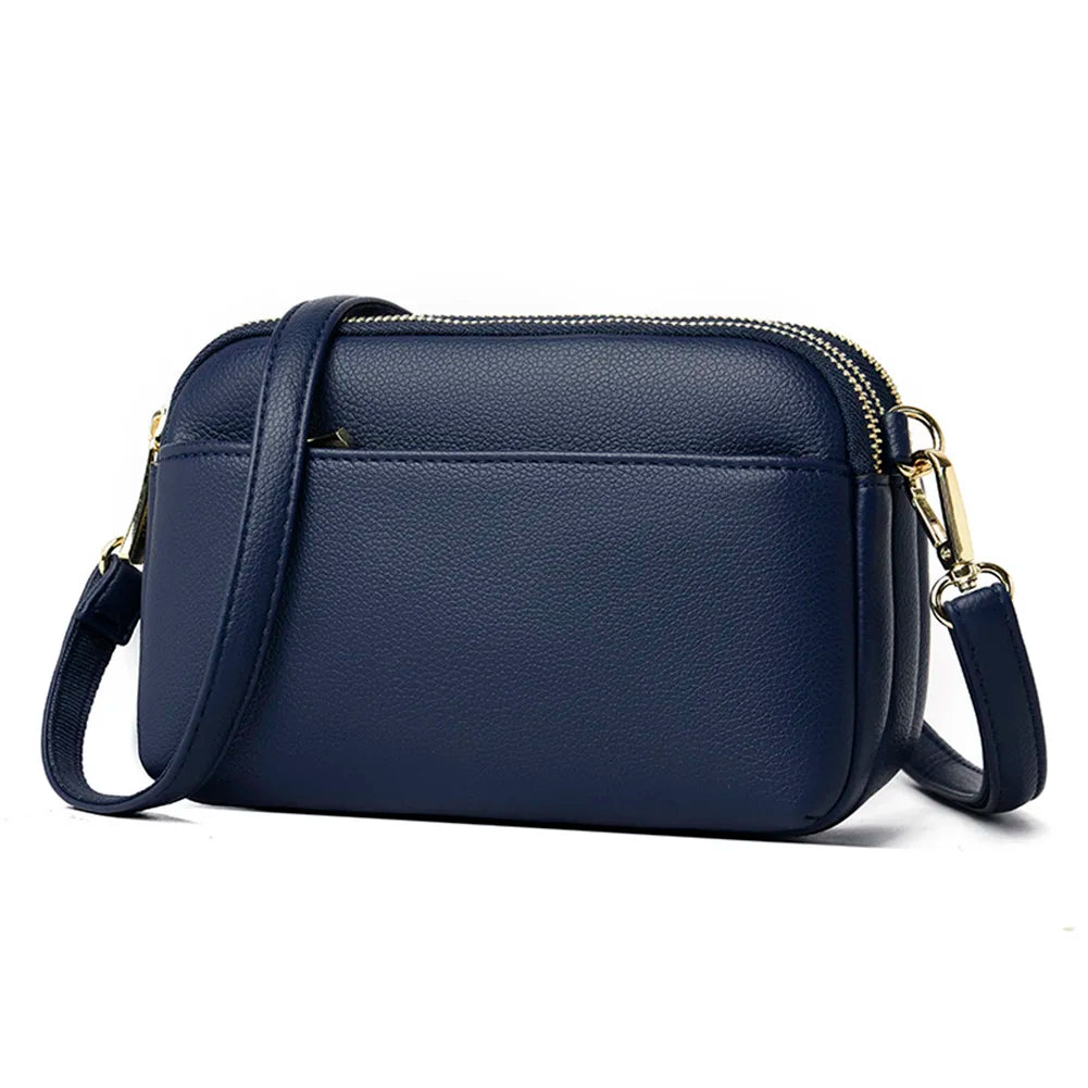 Women's Soft Leather Shoulder Bag Multi-Layer Crossbody Handbag